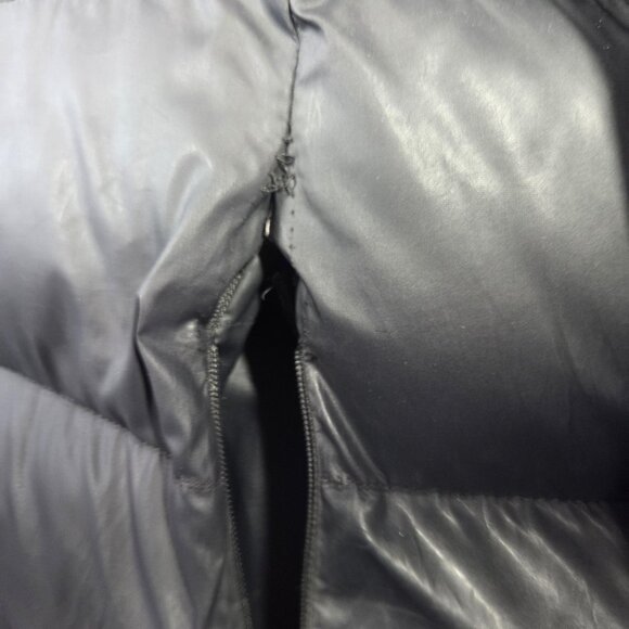 Hudson's Bay Coat Womens Small Black Long Puffer Hooded Down Striped Lightweight - Picture 12 of 16